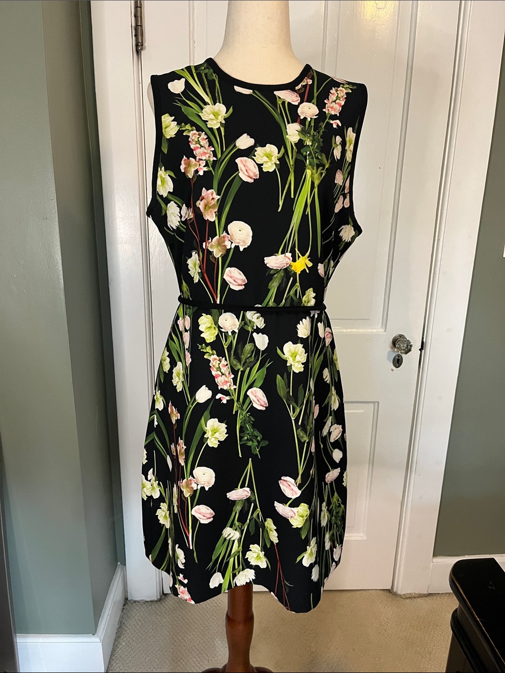 Victoria Beckham for Target Black Floral Sleeveless Fit-and-Flare Dress